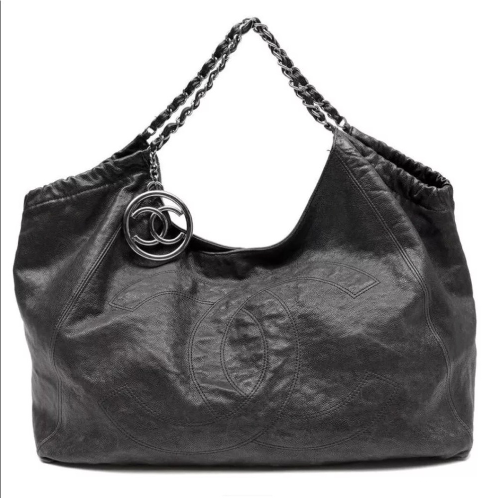 Chanel Lg Coco Cabas Distressed Caviar Leather Bag